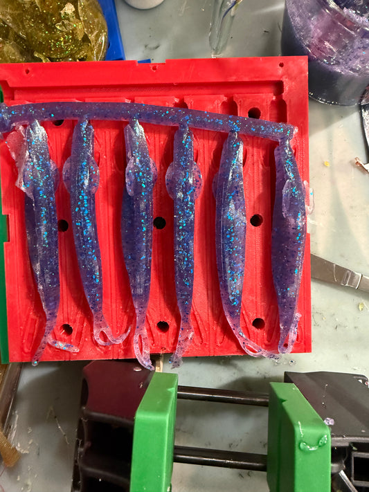 6-Cavity Winged Flute Soft Plastic Mold – DEPS Sakamata Shad Style | PETG | Made to Order