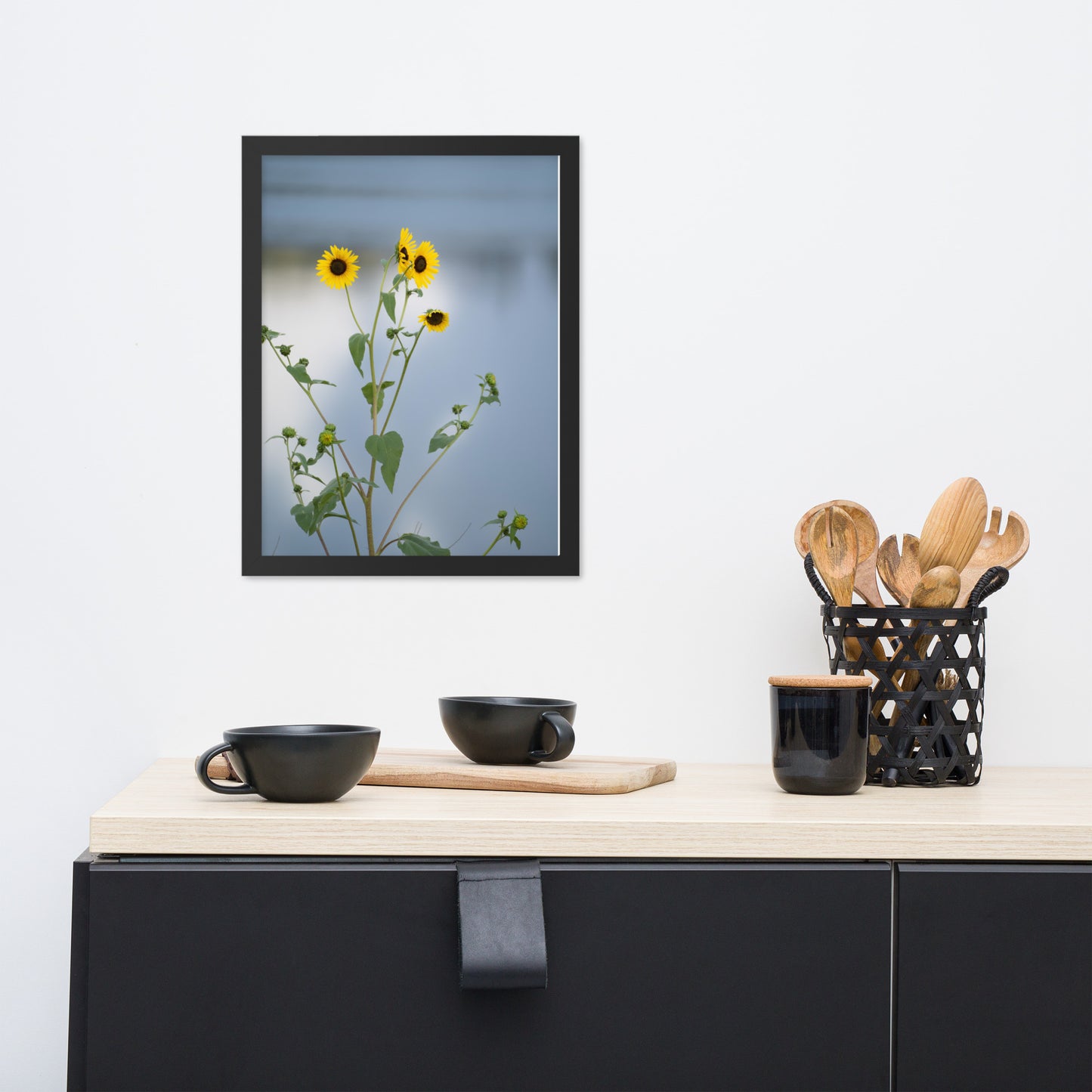 Sunflowers in Front of Lake Photography Framed poster