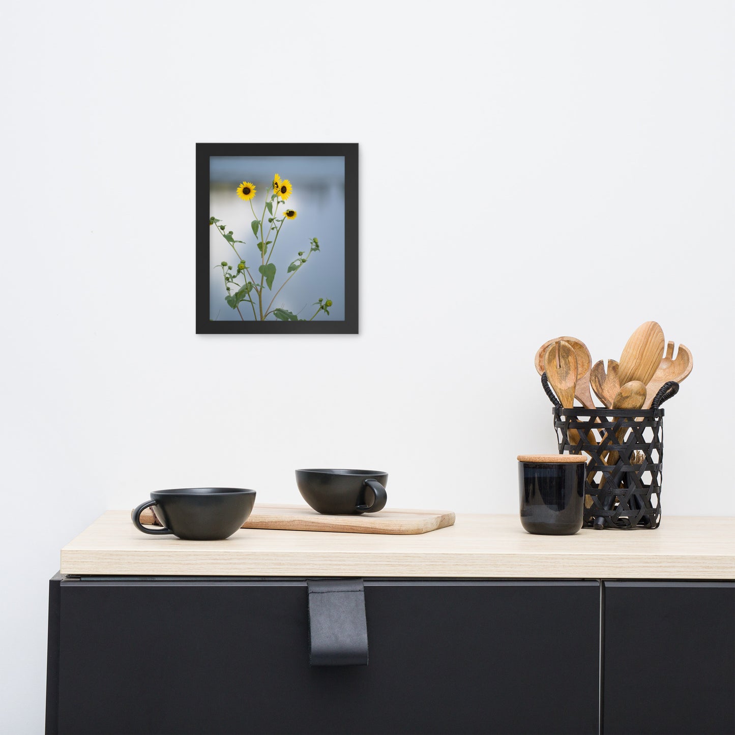 Sunflowers in Front of Lake Photography Framed poster