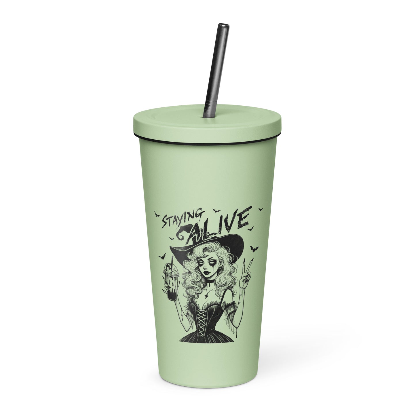 Staying Alive Insulated tumbler with a straw