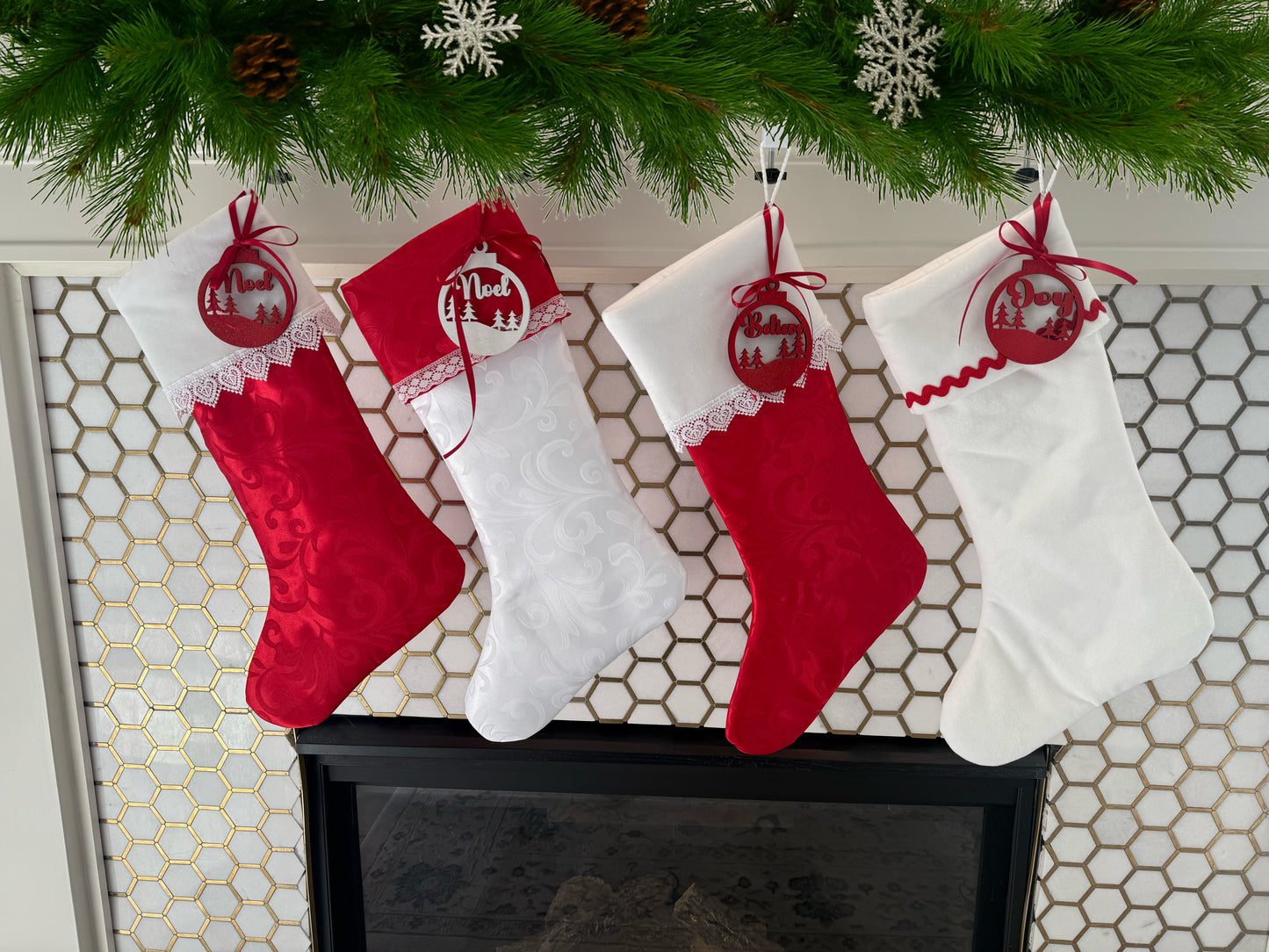 The Red Satin Collection Christmas Stockings